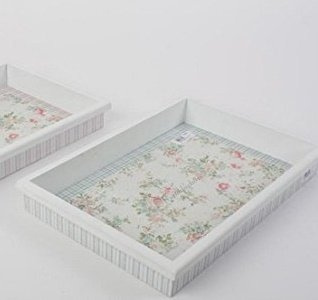 DONREGALOWEB Bandeja de Madera Decorada con Flores en Tonos Azules 41x28x6 cm