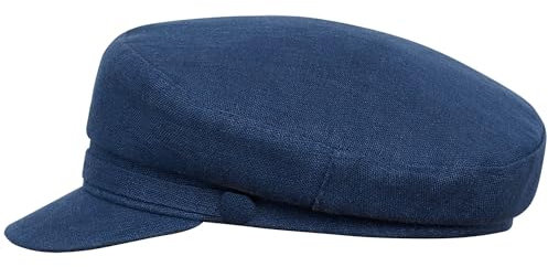 Sterkowski Pireus Sommermütze | Leinen Bretonmütze Für Herren und Damen Leichte Schirmmütze Sommer Retro Marine Cap Fischerhut Fiddler Gatsby Maritime Frühling Schiffermütze Schirm Blau 57