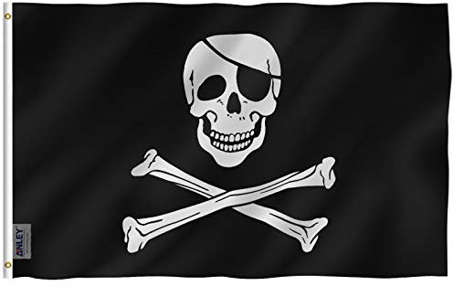 ANLEY Fly Breeze 3x5 Piede bandiera Jolly Roger con patch - Colore vivido e resistente allo sbiadimento UV - Intestazione in tela e doppia cucitura - Bandiere pirata in poliestere