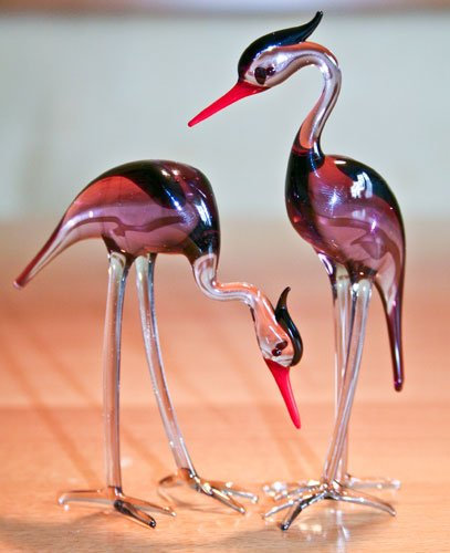 Lauschaer Glaskunst Kranichpaar violett