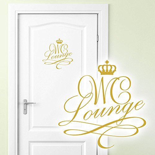 Grandora Wandtattoo Türaufkleber WC Lounge mit Krone I Gold (BxH) 14 x 14 cm I Bad Badezimmer Toilette Aufkleber Wandaufkleber Wandsticker Sticker Tür W881