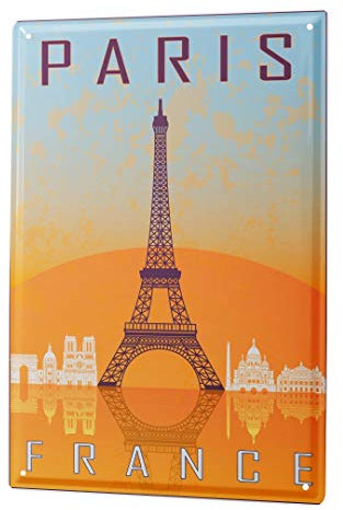 Blechschild Vintage Retro Metallschild Wandschild Blech Poster Fernweh Stadt Paris Frankreich