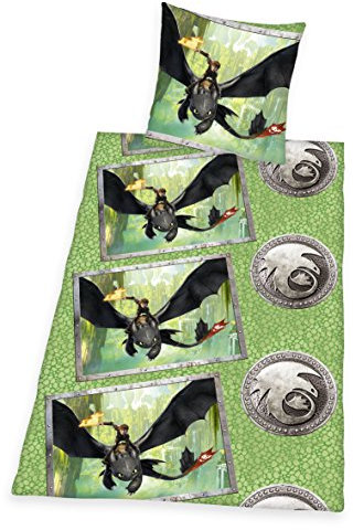 Herding DRAGONS Bettwäsche-Set, Kopfkissenbezug 80x80cm, Bettbezug 135x200cm, 100% Baumwolle, Flanell, mit praktischer Knopfleiste