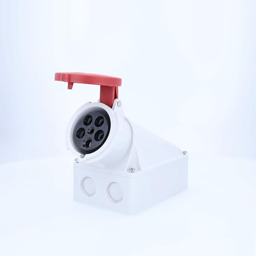 as - Schwabe CEE Steckdose Aufputz - CEE Wandsteckdose - 400 V, 63 A, 5-polig - Wanddose mit Klappdeckel - mit schlagfestem Gehäuse - mit Schraubanschlüssen - Made in Germany - IP44 - Weiß/Rot, 60434