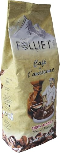 CAFÉS FOLLIET - Café En Grains - À L'Ancienne - Torréfaction traditionnelle - Maître torréfacteur - Intensité 8/10-100% Arabica - Café vert - Amérique Centrale, Afrique & Asie - 250 g