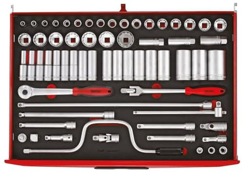 Teng Tools 63 Piece 1/2 Inch Drive 12 Point Metric Regular/Shallow & Deep Foam Socket Set - TTESK63,Silver
