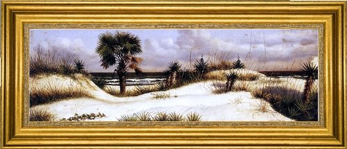 Art Oyster William Aiken Walker Florida Seascape with Sand Dune- Palm Tree- and Yuccas - 15 x 30 Premium Canvas Print with Gold Frame