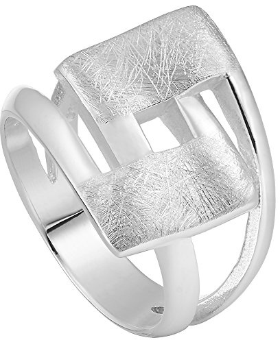 Vinani Damenring aus 925 Sterling Silber – Massiver, gebürsteter Ring mit geschwungenem Viereck-Design, nickelfrei & antiallergisch, handgefertigter eleganter Silberschmuck