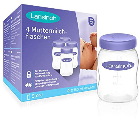 Lansinoh I Pots de conservation du lait maternel 4x160Ml de Silicone (L'emballage peut varier)