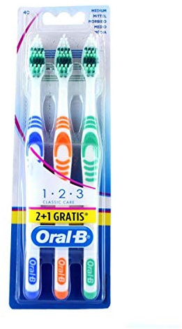 OralB Zahnbürste 1 2 3 Classic Care Mittel +1 Gratis, 3 Stück (1er Pack)