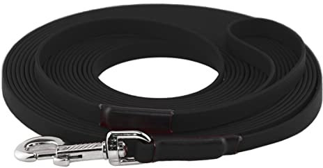 LENNIE BioThane Schleppleine, 10m mit Handschlaufe, Schwarz, 16mm für große Hunde, genäht