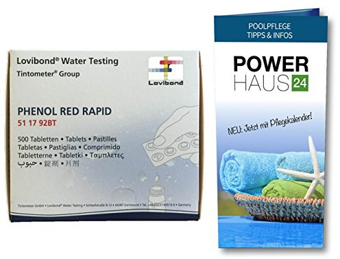 Lovibond 500 Phenol Rot Tabletten für Wassertester (Rapid, Farbabgleich) 50 Streifen a`10 Tabletten mit POWERHAUS24 Pflegefibel!