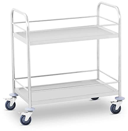 Royal Catering - Servierwagen Küchenwagen (2 Borde, 2 x 50 kg Tragkraft, 85 x 52,5 x 94,5 cm, 48 cm Abstand, Leichtlaufräder, Feststellbremse, Edelstahl) Silber