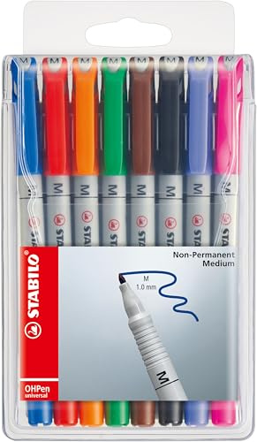OHP Pen - STABILO OHP Pen Soluble - Medium - Wallet of 8 - Assorted Colours