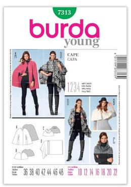 burda Schnittmuster Damen Cape und Strick, Fake Fur 7313 Gr. 36-48