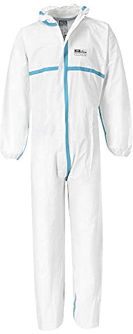 Portwest ST60 BizTex Microporous Coverall Type 4/5/6 (Pk50) Two-Way Zip | White, Large, EN 1149-5, EN 14126, EN 14605, Ergonomically Shaped Hood, Chemical Resistant, Taped Seams, Workwear