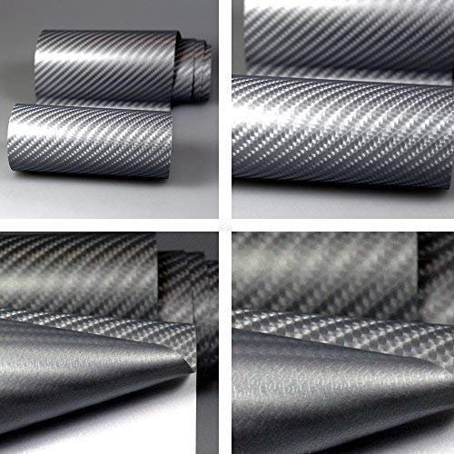 TipTopCarbon 8,55€/m² Autofolie 4D Carbon Grau Metallic 152cm breit BLASENFREI mit Luftkanäle 3D Flex Selbstklebende Folie Auto folierung