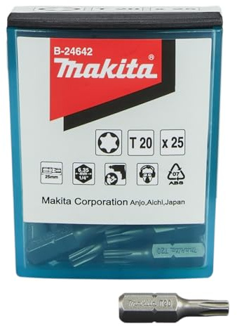 Makita B-24642 Standard Bit T20, 25 mm, 25 Stück, in Bit-Spender Box, für Torx-Schrauben