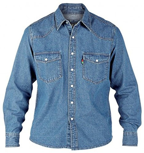 Duke London KS1023 Western Mens Stonewash Denim Shirt - Stonewash - 4XL
