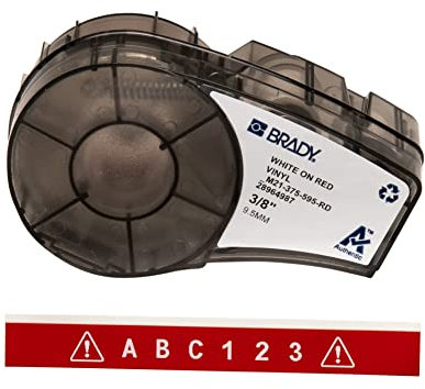 Brady Vinyl Label Tape for Label Printer M211 & M210 - Self Adhesive Vinyl Printer Labels -White on Red (9.53mm x 6.40m) - M21-375-595-RD