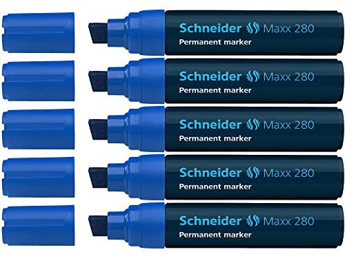 Schneider Maxx 280 Permanent-Marker mit Keilspitze (Strichstärke: 4+12 mm, nachfüllbar) 5er Packung blau