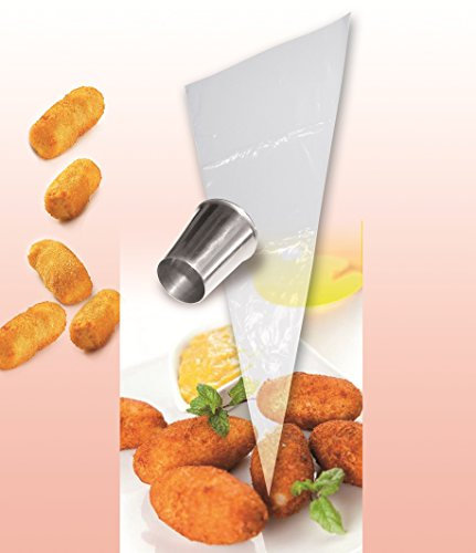 Fackelmann Set para Croquetas, Contiene 10 Mangas Desechables y 1 boquilla de Acero Inoxidable, Mangas hacer croquetas 55x33cm, Boquilla Ø3,6x2,5cm, Manga Pastelera, Manga de Churros