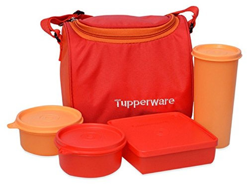 Tupperware Best - Set per il pranzo, quadrato, bicchiere, borsa, tropicale, 5 pezzi, contenitore per pasti, set per il pranzo, ermetico, in plastica, lavaggio a mano