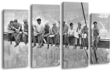 Leinwandbild New York Skylunch LW249 Wandbild, Bild auf Leinwand, 4 Teile, 180x100cm, Kunstdruck Canvas, XXL Bilder, Keilrahmenbild, fertig aufgespannt, Bild, Holzrahmen, Retro, Foto, Bauarbeiter,