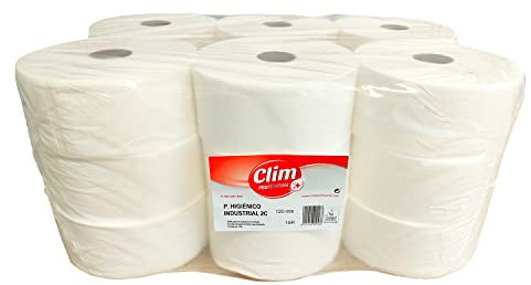 Clim Profesional 18 Rollos de Papel Higiénico Industrial Suave y Extrablanco de 2 Capas con Precorte. Acabado Gofrado y Muy Resistente.