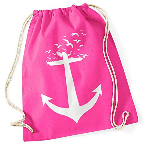 Autiga Turnbeutel Anker Vögel Hipster Beutel Tasche Anchor Birds Stringbag Beuteltasche Pink
