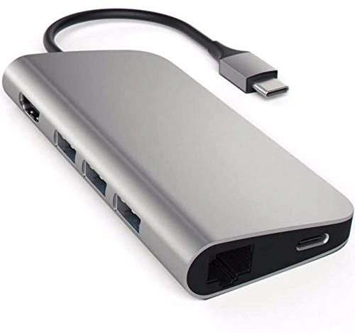 SATECHI Aluminium Multiport Adapter, 4K HDMI, USB-C Port, Gigabit Ethernet, SD/MicroSD-Kartenleser, USB 3.0, für MacBook Pro, Air M2, M1, iPad Pro, Air M2, M1, Mac mini M2, iMac M1 (Space Grau)