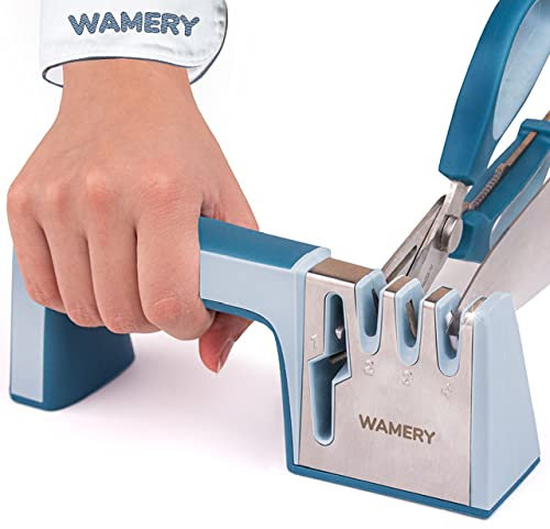 Wamery Knife and Scissors Sharpener Professional Knife Sharpeners 4-Stage Manual Kitchen Knife Sharpeners Best Nonslip Easy to use Sharpening Blade Tool Repair, Restore and Polish.