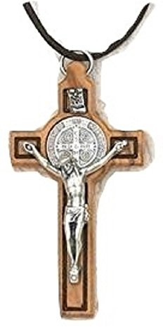 Holy Land Treasures Crucifix Saint Benoît en bois d'olivier