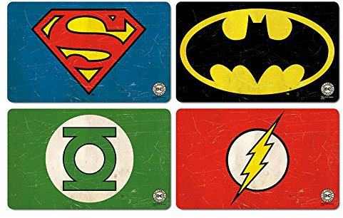 Logoshirt® DC Comics I Vier Superhelden I Logo I Frühstücksbrettchen I Schneidebrett I 23x14cm I 4er Set I spülmaschinenfest & hitzebeständig I Lizenziertes Originaldesign