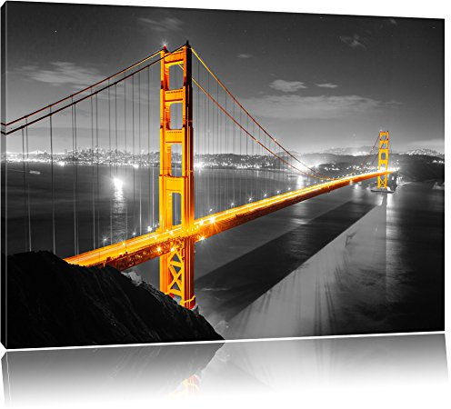 Pixxprint riesige Golden Gate Bridge B&W, Größe: 80x60cm, Leinwandbild, fertig gespannt, Wandbild, Dekoration, Kunstdruck, kein Poster
