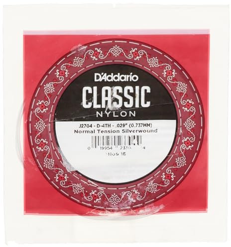 D'Addario J2704, cuerda individual de nailon para guitarra clásica, nivel principiante, tensión normal, cuarta cuerda