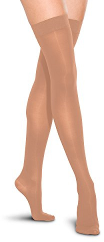 Therafirm Thigh High Stockings - 20-30mmHg Moderate Compression Support Nylons (Sand, Large)