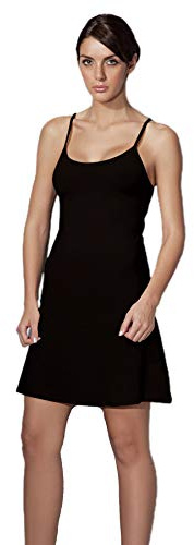 DOREANSE - Unterkleid Damen kurz - Perricoat kurz - Langes Unterhemd mit Spaghettiträger - Unterrock Damen - Farbe Schwarz/Black - Sleepwear Nachthemd - Größe L - Large