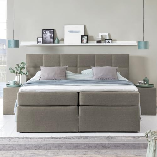 Furniture for Friends 3F Boxspringbett Bea 180x220 cm Beige/Grau Härtegrad H2 | 7-Zonen Taschenfederkern Matratze + Visco Topper