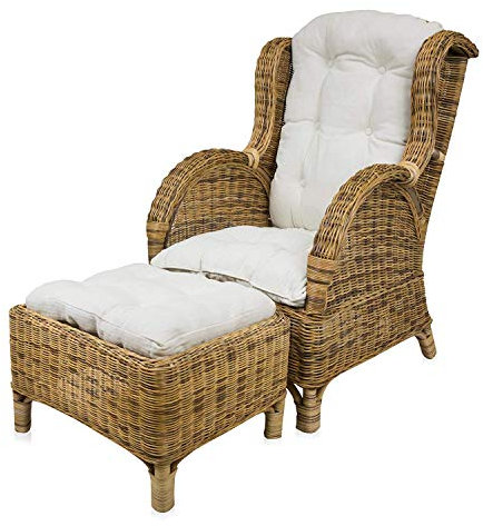 Sedex Rattan-Ruhesessel inkl. Hocker & Polsterauflagen/Ohrensessel/Korbsessel/Rattan/honigfarben