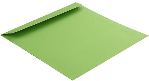 50 Stück, Farbige Briefumschläge, 220 x 220 mm, Haftklebung mit Abziehstreifen, Gerade Klappe, 120 g/qm Colorista, Ohne Fenster, Grün, Blanke Briefhüllen