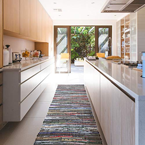 EHC 60 X 200 cm 100-Percent Recycled Handmade Multicoloured Cotton Chindi Runner Floor Rug, Multi-Colour