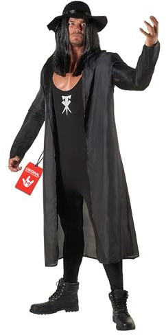 Morph WWE Undertaker Kostüm Herren, Wrestling Halloween Kostüm | Wrestler-Anzug, Umhang & Hut, Schwarzes Undertaker-Design, Perfekt für Halloween, Ideal für Cosplay