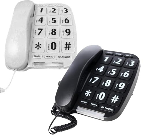 Big Button Landline - Home Corded Telephone, Large Jumbo Phone | Ideal For Elderly, Desk Wall Mountable, Household Appliance, Calling Redial