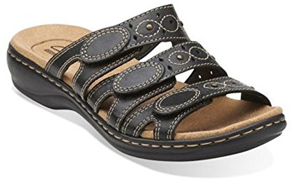 Clarks Women's Leisa Cacti Slide Sandal, Black Leather, 5 UK