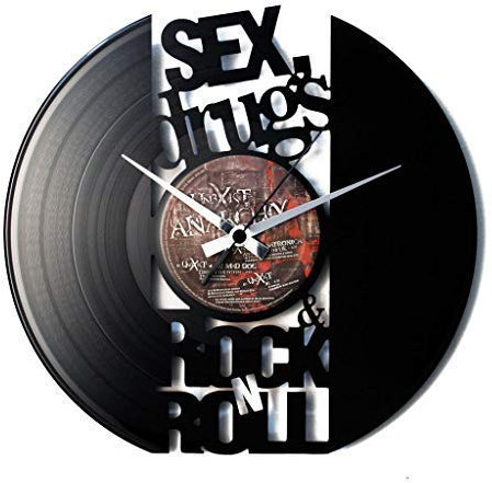 DISC'O'Clock Shallplattenuhr Sex Drugs and Rock'n'Roll - Lautlos Wanduhr, einfach aufzuhängen. 100% Made in Italy Handwerkliches Produkt