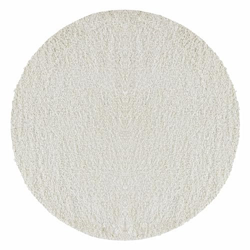 Teppium Moderner Hochflor Teppich Wohnzimmer 120 cm Rund Creme - Shaggy Flauschiger Teppich, Extra Weich, Pflegeleicht und Einfarbig - für Schlafzimmer, Küche und Esszimmer