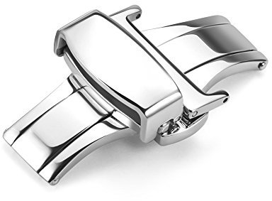 iStrap Edelstahl-Faltschließe mit Druckknopf-Silber Gold Roségold Schwarz Uhrenverschluss-16mm 18mm 20mm 22mm