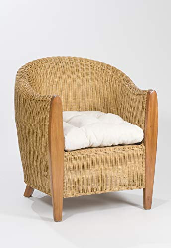 BARI Rattansessel inkl. Sitzkissen Clubsessel Loungesessel Armlehnstuhl Sessel - Natur
