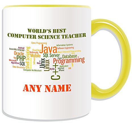 Personalised Gift - World's Best Computer Science Teacher / Programming Code Mug (Academic Design Theme, Colour Options) - Any Name / Message on Your Unique - School College University - C++ Java Linux Unix SQL Game Database CS App Software Engineering Information